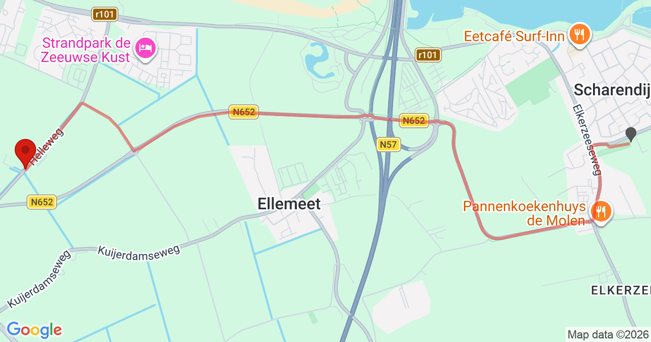 Kaart van het incident in Noordwelle met de aanrijroutes van de gealarmeerde eenheden