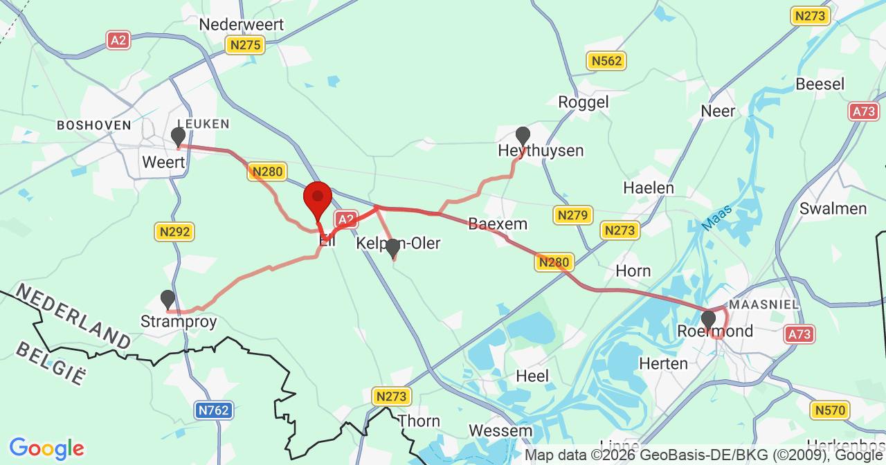 Kaart van het incident in Ell met de aanrijroutes van de gealarmeerde eenheden