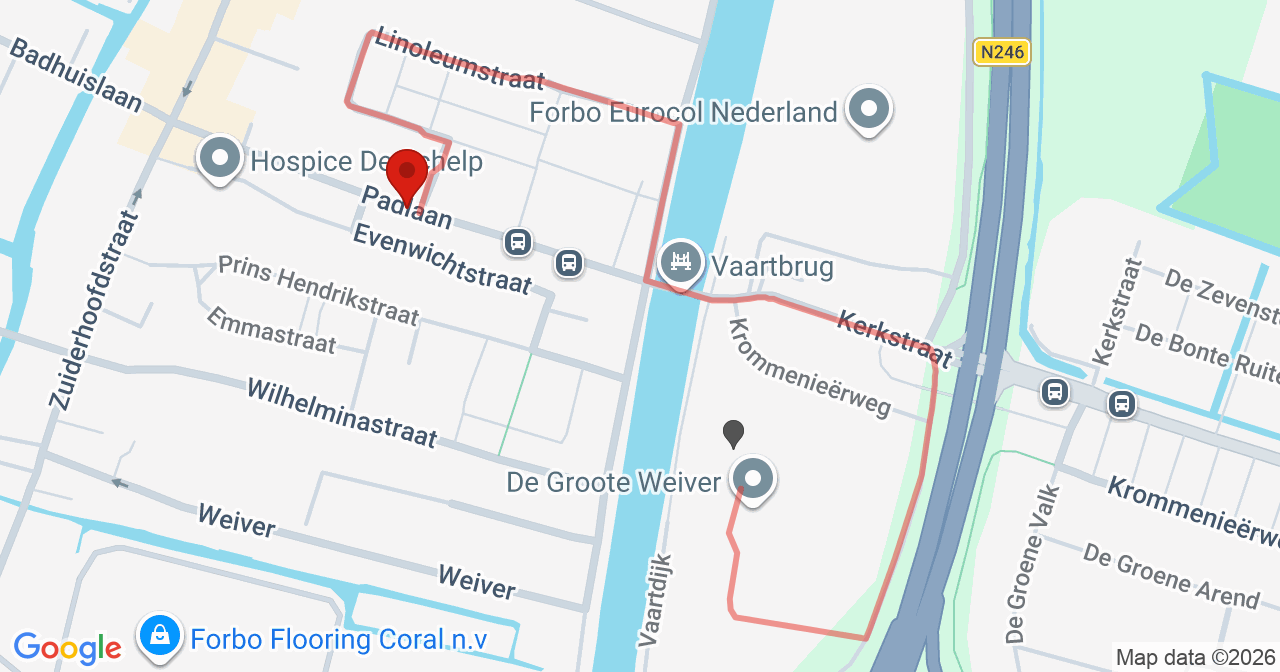 Kaart van het incident in Krommenie met de aanrijroutes van de gealarmeerde eenheden
