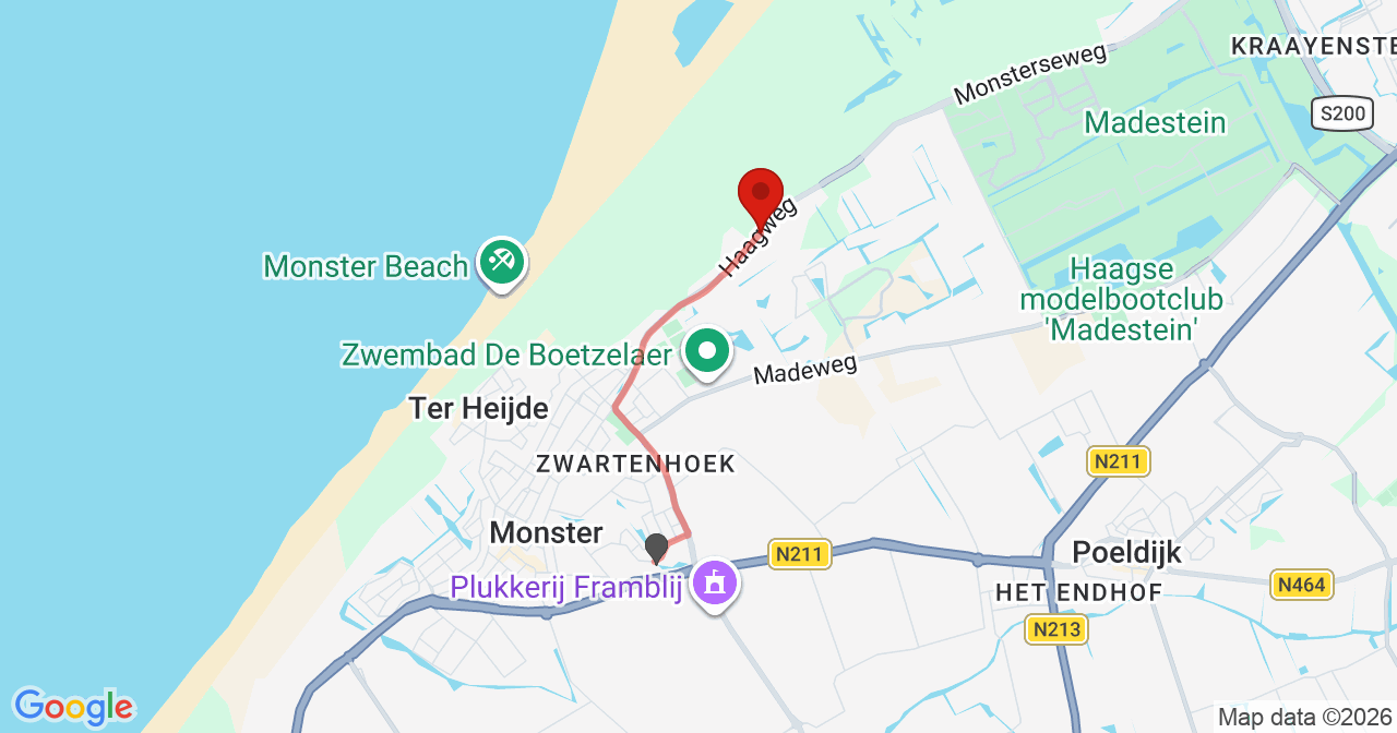 Kaart van het incident in Monster met de aanrijroutes van de gealarmeerde eenheden