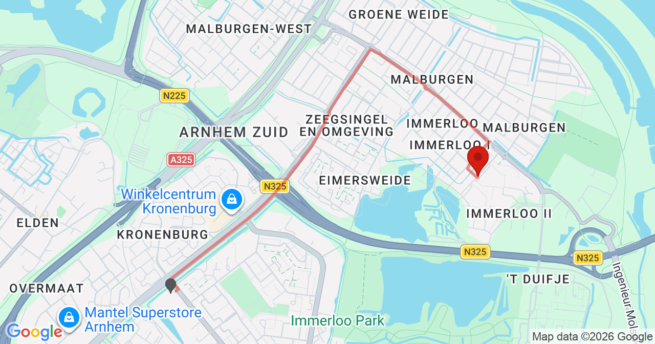 Kaart van het incident in Arnhem met de aanrijroutes van de gealarmeerde eenheden