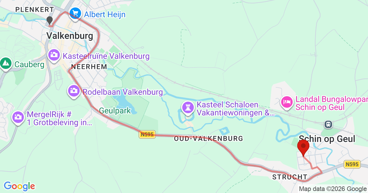Kaart van het incident in Schin op Geul met de aanrijroutes van de gealarmeerde eenheden