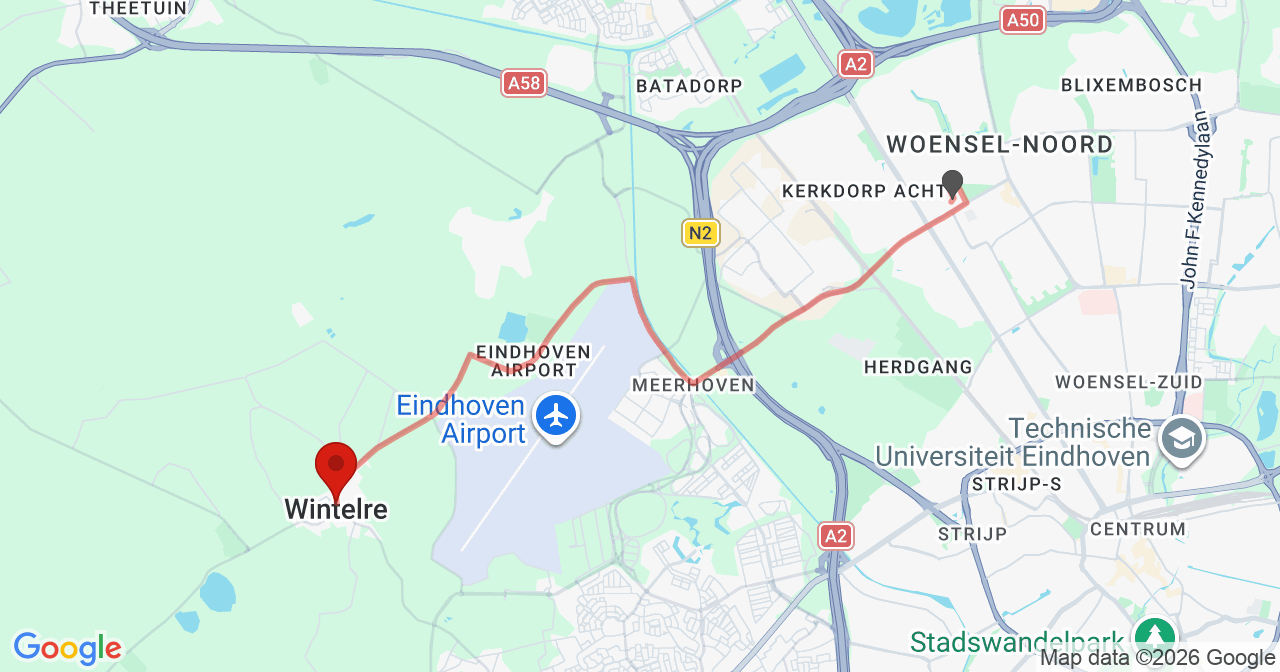 Kaart van het incident in Wintelre met de aanrijroutes van de gealarmeerde eenheden