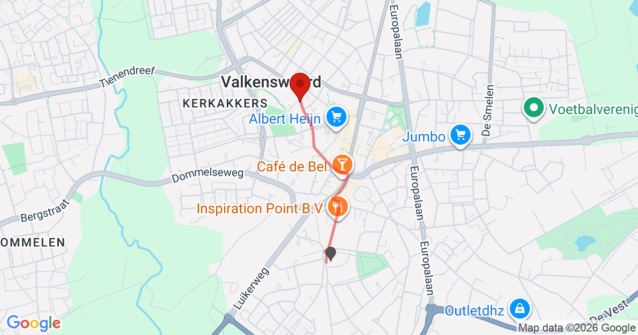 Kaart van het incident in Valkenswaard met de aanrijroutes van de gealarmeerde eenheden
