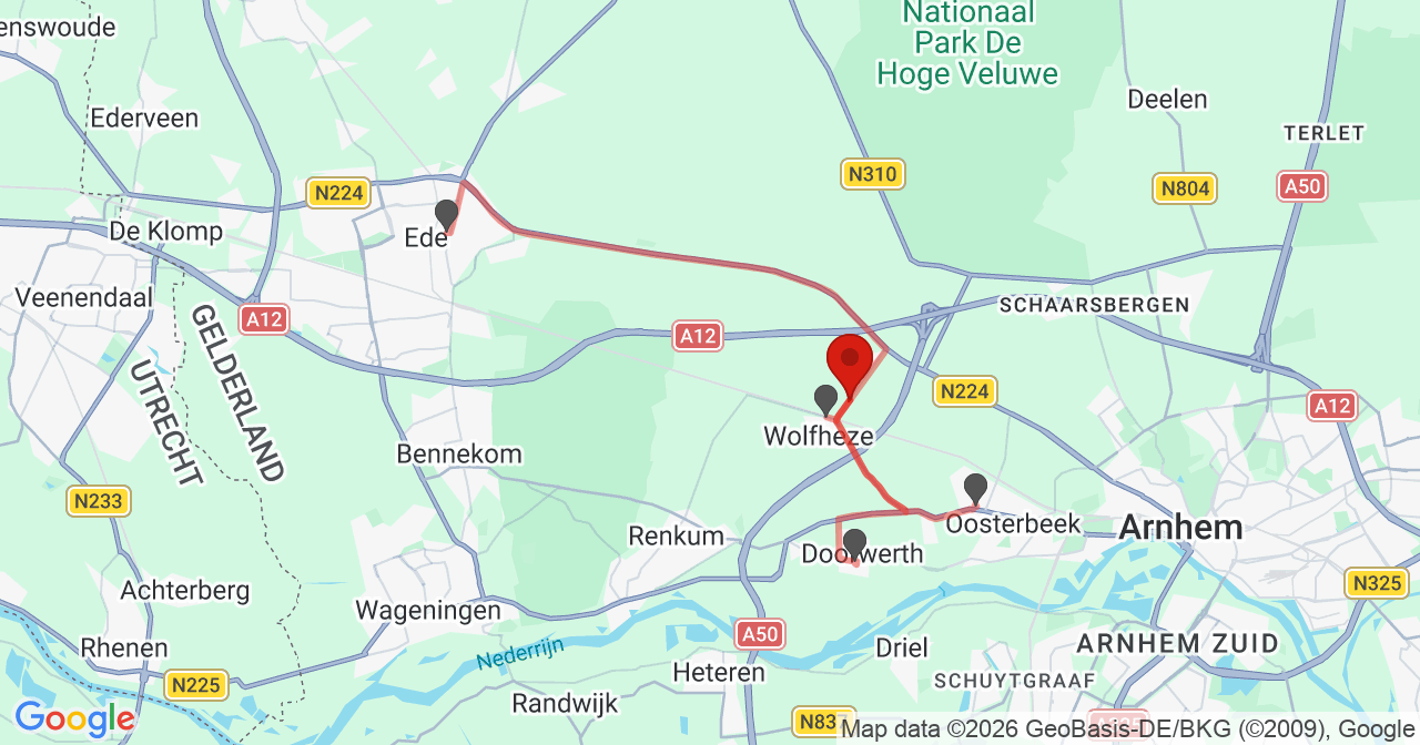 Kaart van het incident in Wolfheze met de aanrijroutes van de gealarmeerde eenheden