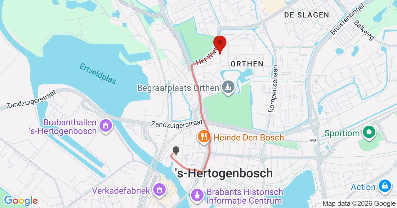 Kaart van het incident in 's-Hertogenbosch met de aanrijroutes van de gealarmeerde eenheden