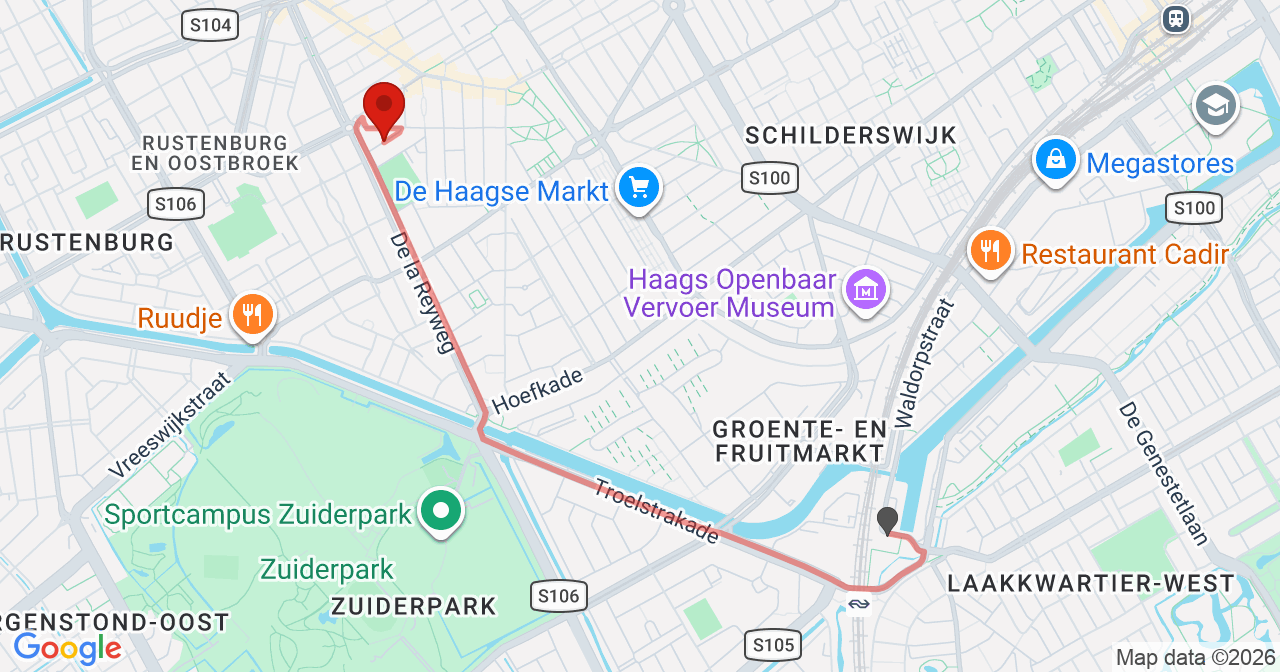 Kaart van het incident in 's-Gravenhage met de aanrijroutes van de gealarmeerde eenheden