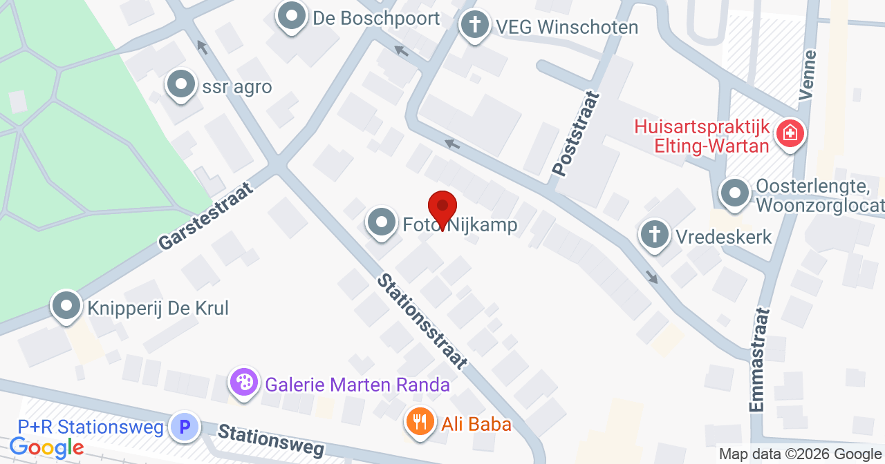 Kaart van het incident in Winschoten met de aanrijroutes van de gealarmeerde eenheden
