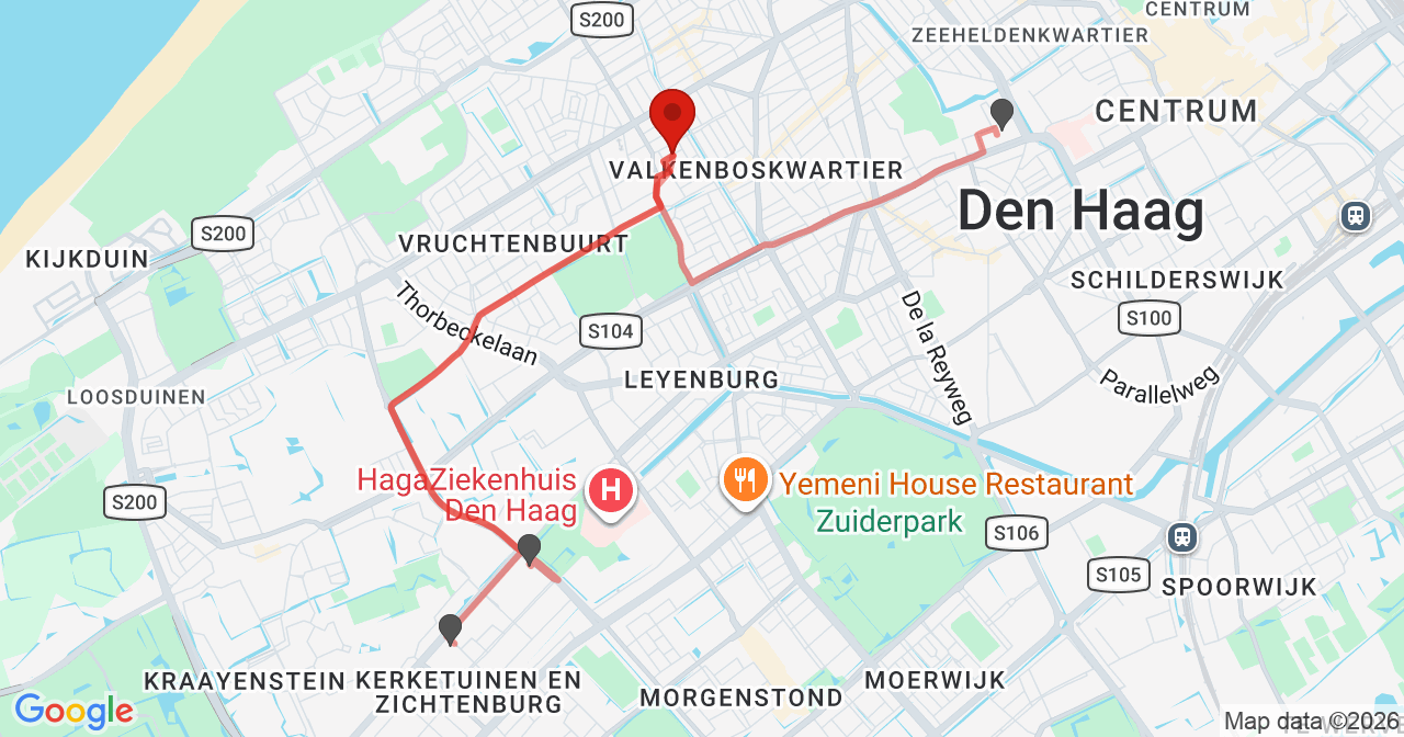 Kaart van het incident in 's-Gravenhage met de aanrijroutes van de gealarmeerde eenheden