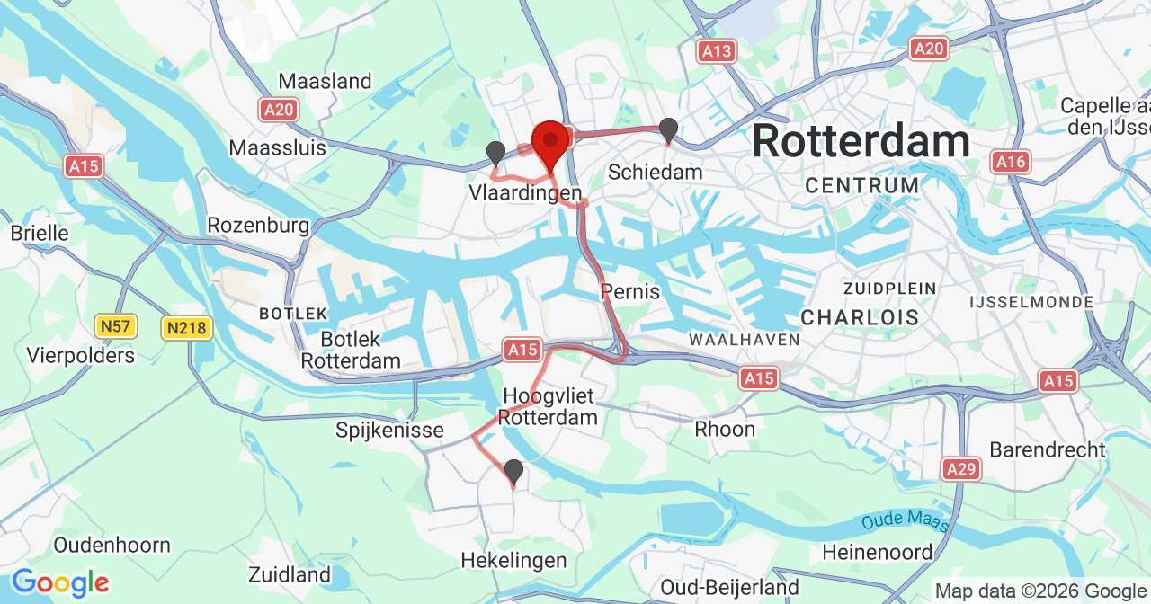 Kaart van het incident in Vlaardingen met de aanrijroutes van de gealarmeerde eenheden