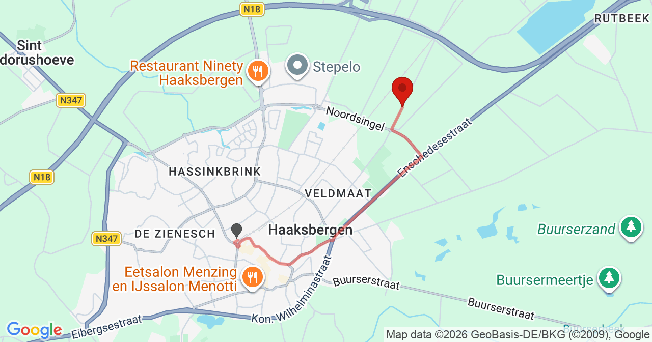 Kaart van het incident in Haaksbergen met de aanrijroutes van de gealarmeerde eenheden