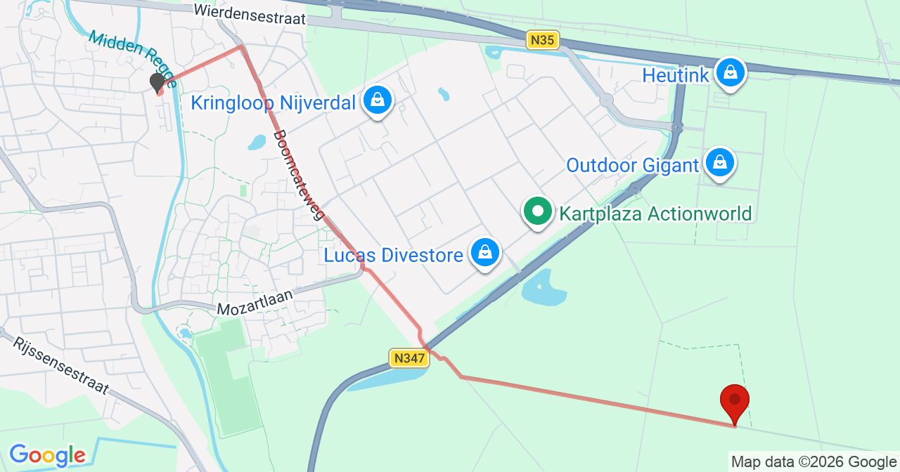 Kaart van het incident in Notter met de aanrijroutes van de gealarmeerde eenheden