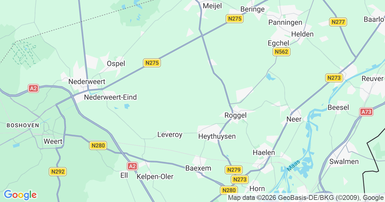 Kaart van het incident in Heythuysen met de aanrijroutes van de gealarmeerde eenheden