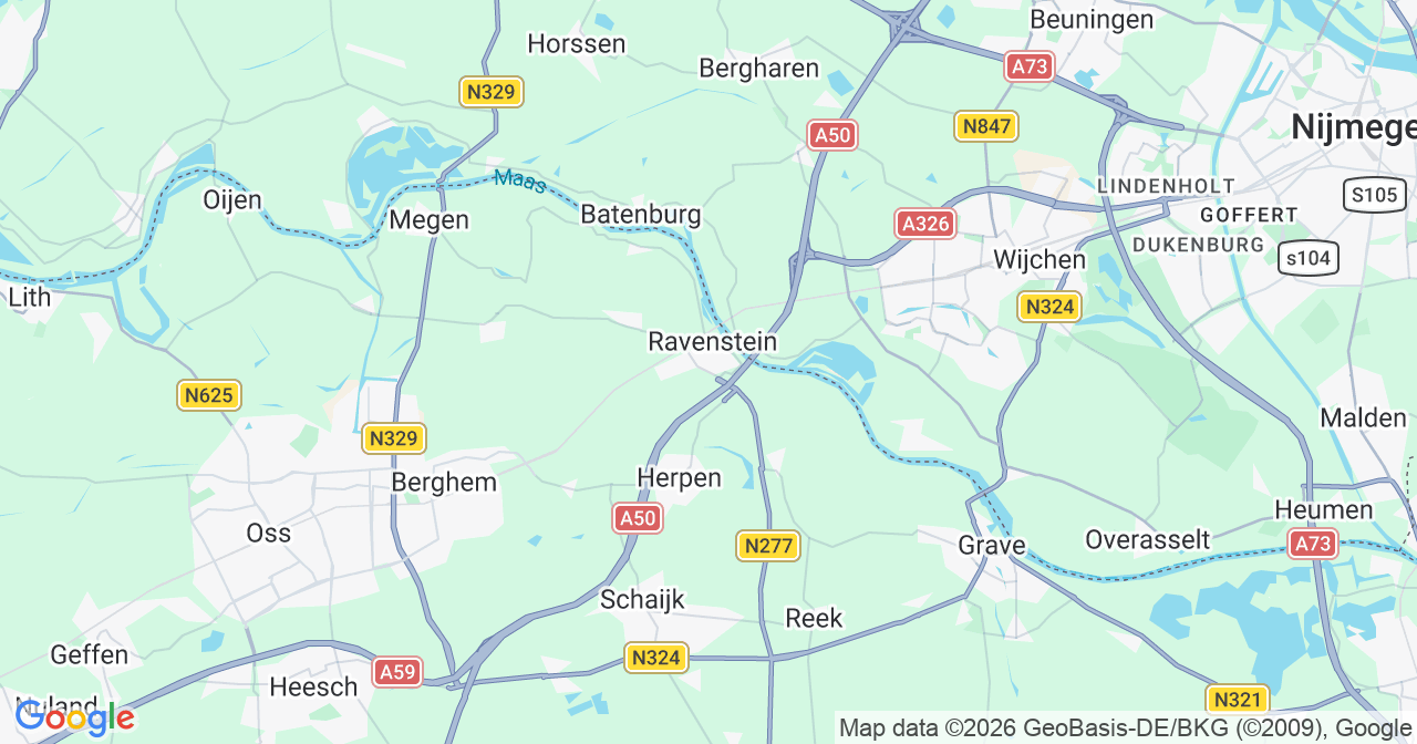 Kaart van het incident in Ravenstein met de aanrijroutes van de gealarmeerde eenheden