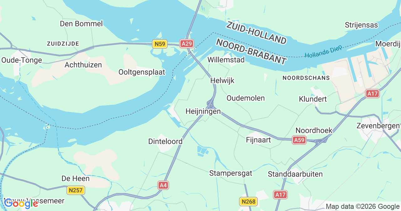 Kaart van het incident in Heijningen met de aanrijroutes van de gealarmeerde eenheden