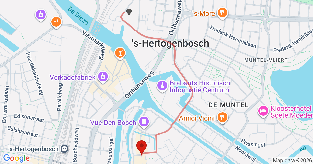 Kaart van het incident in 's-Hertogenbosch met de aanrijroutes van de gealarmeerde eenheden