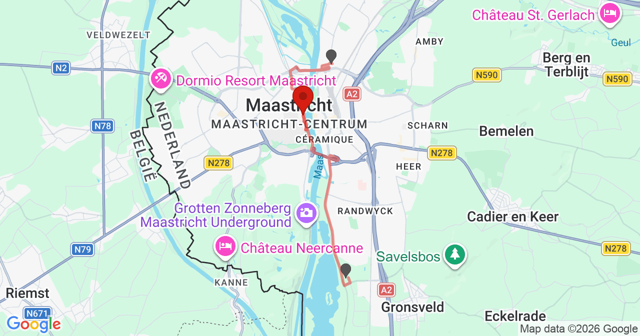 Kaart van het incident in Maastricht met de aanrijroutes van de gealarmeerde eenheden