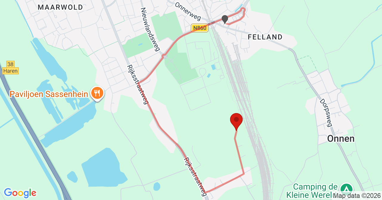 Kaart van het incident in Haren Gn met de aanrijroutes van de gealarmeerde eenheden