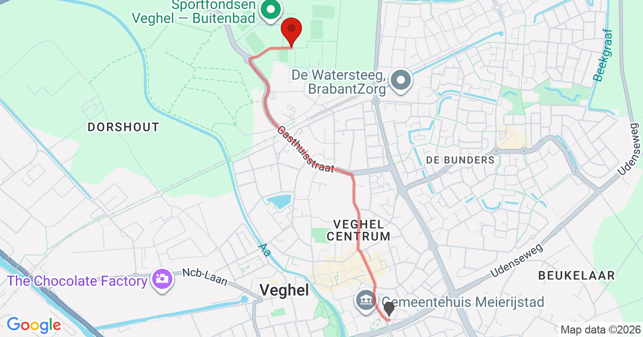 Kaart van het incident in Veghel met berekende routes vanaf gealarmeerde posten
