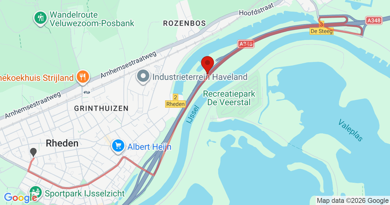 Kaart van het incident in Rheden met berekende routes vanaf gealarmeerde posten