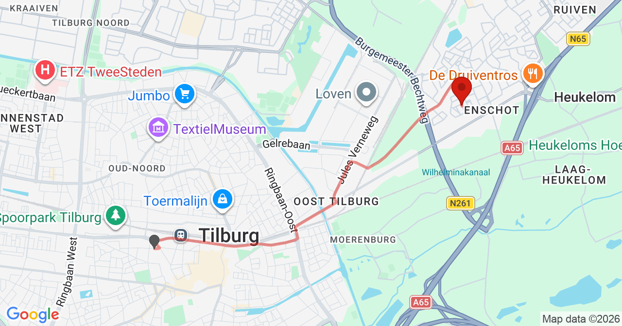 Kaart van het incident in Berkel-Enschot met de aanrijroutes van de gealarmeerde eenheden
