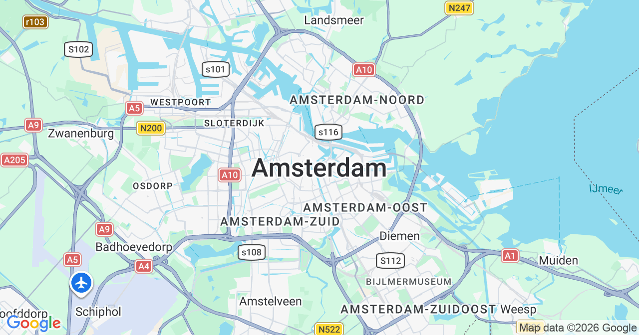 Kaart van het incident in Amsterdam met berekende routes vanaf gealarmeerde posten