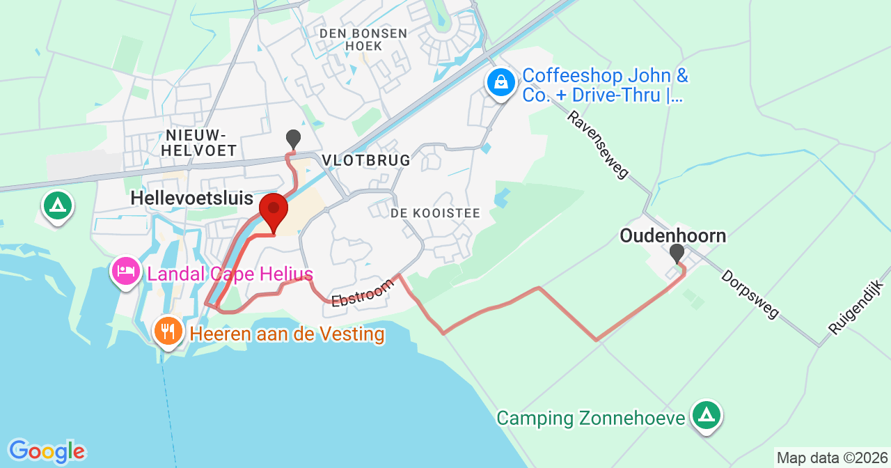 Kaart van het incident in Hellevoetsluis met berekende routes vanaf gealarmeerde posten