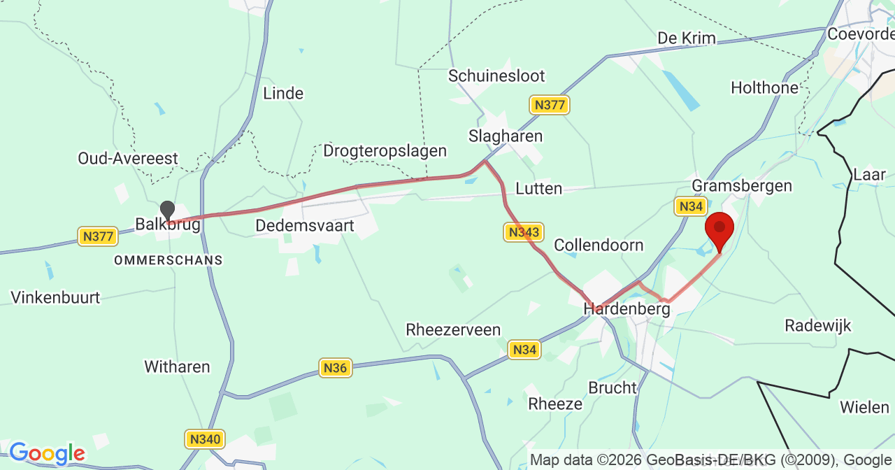 Kaart van het incident in Loozen met berekende routes vanaf gealarmeerde posten