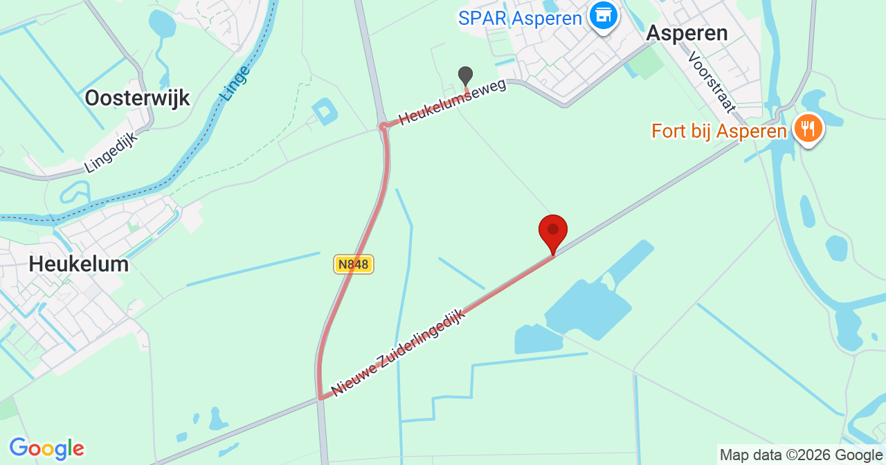 Kaart van het incident in Asperen met de aanrijroutes van de gealarmeerde eenheden