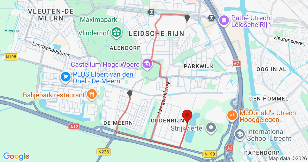Kaart van het incident in De Meern met de aanrijroutes van de gealarmeerde eenheden
