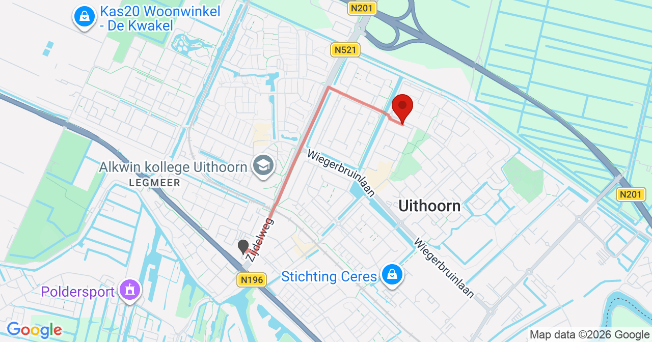 Kaart van het incident in Uithoorn met berekende routes vanaf gealarmeerde posten