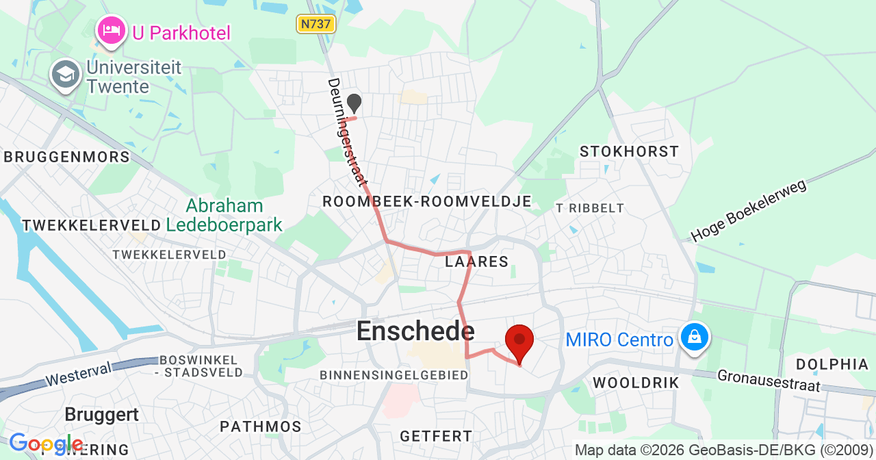 Kaart van het incident in Enschede met berekende routes vanaf gealarmeerde posten