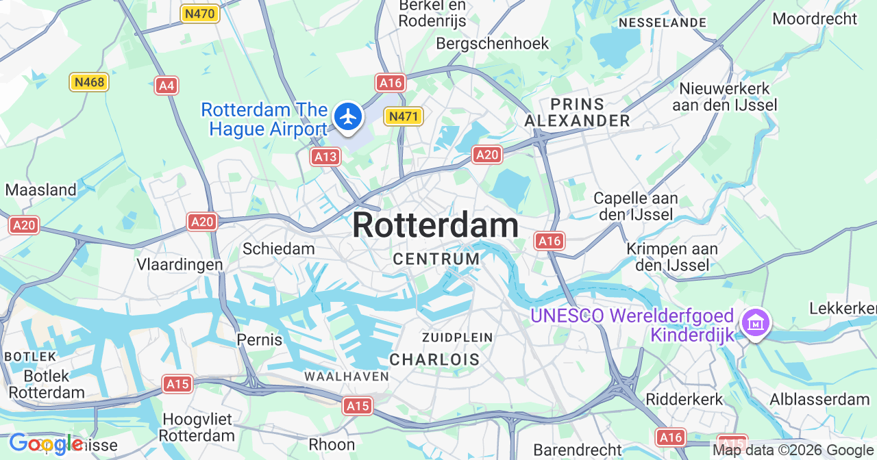 Kaart van het incident in Rotterdam met berekende routes vanaf gealarmeerde posten
