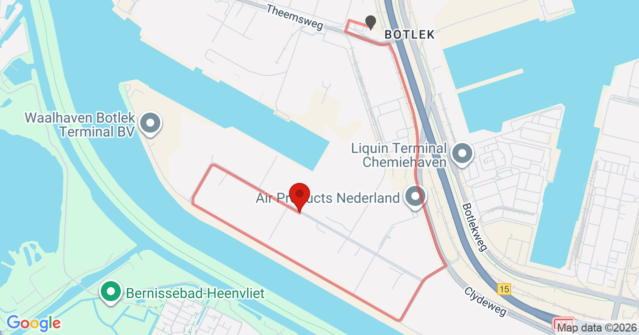 Kaart van het incident in Botlek Rotterdam met berekende routes vanaf gealarmeerde posten