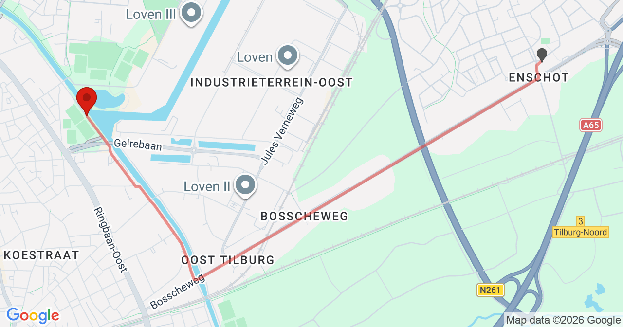 Kaart van het incident in Tilburg met berekende routes vanaf gealarmeerde posten