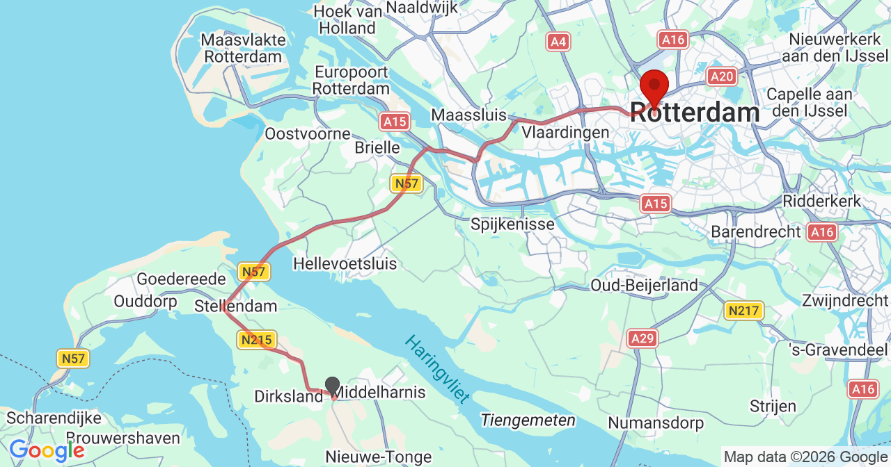 Kaart van het incident in Rotterdam met de aanrijroutes van de gealarmeerde eenheden