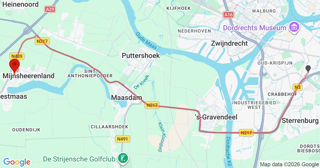 Kaart van het incident in Mijnsheerenland met berekende routes vanaf gealarmeerde posten