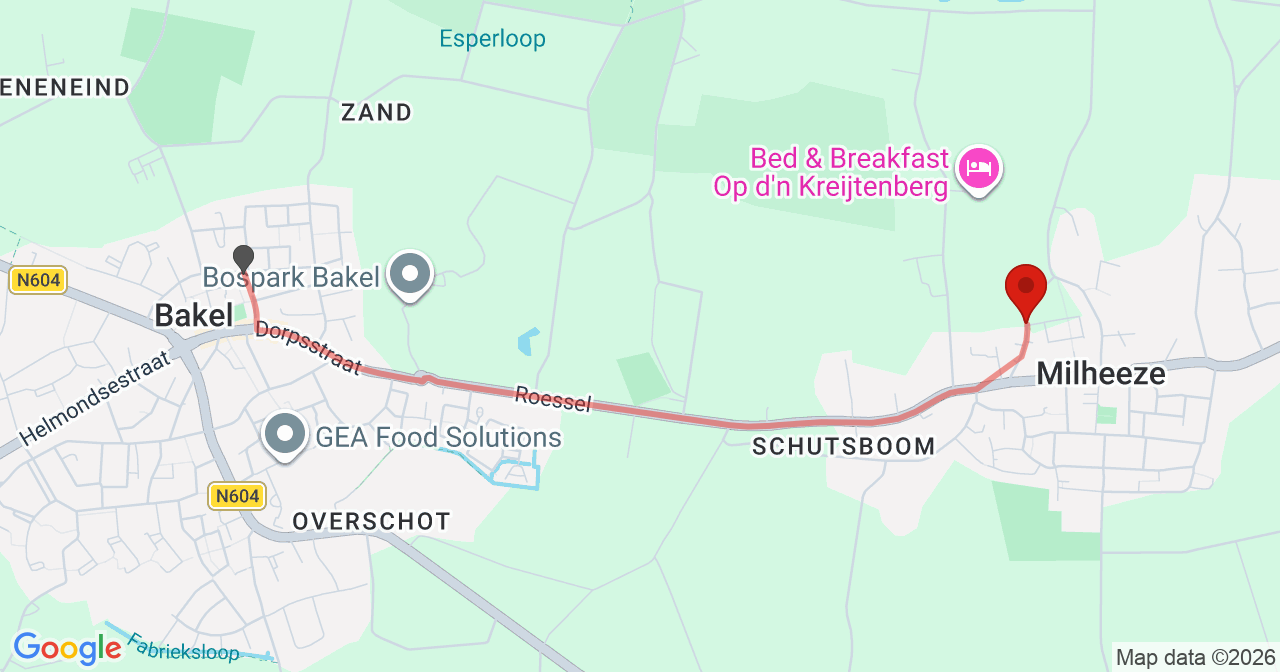 Kaart van het incident in Milheeze met berekende routes vanaf gealarmeerde posten