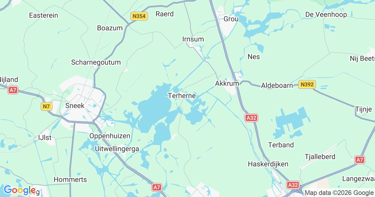 Kaart van het incident in Terherne met berekende routes vanaf gealarmeerde posten