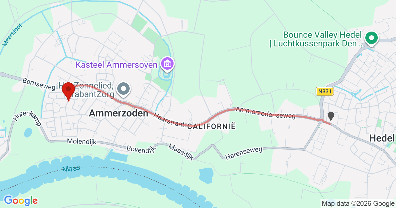 Kaart van het incident in Ammerzoden met de aanrijroutes van de gealarmeerde eenheden
