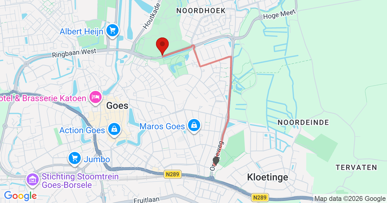 Kaart van het incident in Goes met berekende routes vanaf gealarmeerde posten