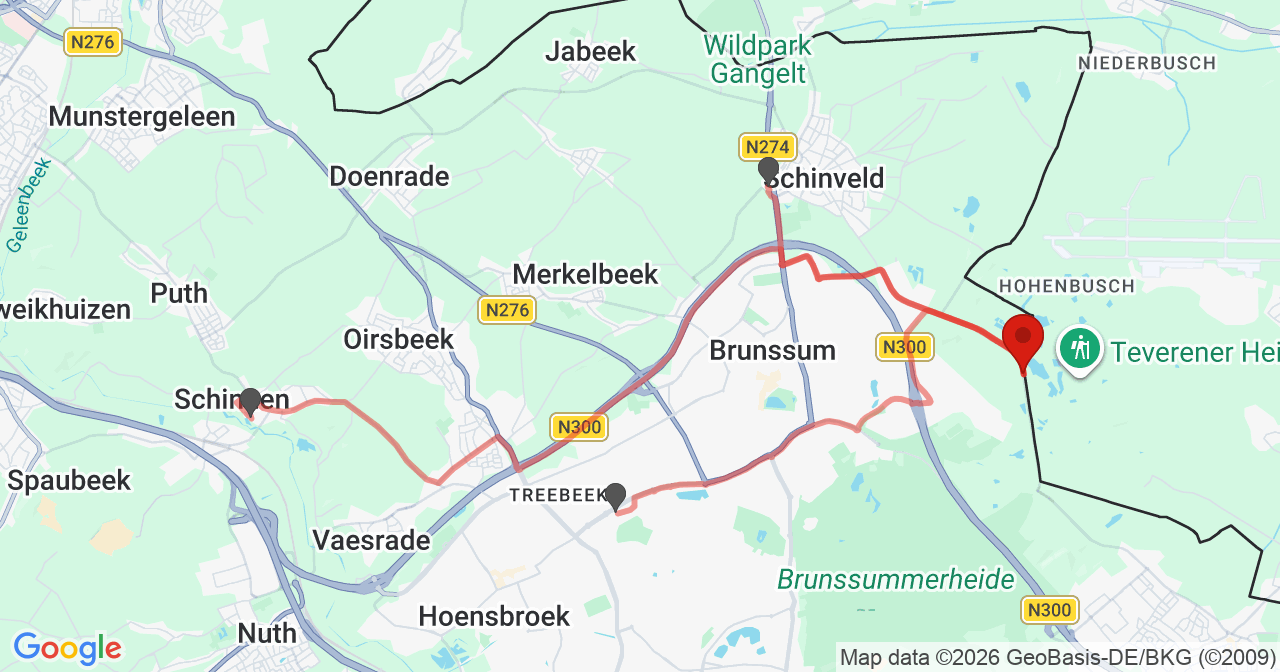 Kaart van het incident in Brunssum met berekende routes vanaf gealarmeerde posten
