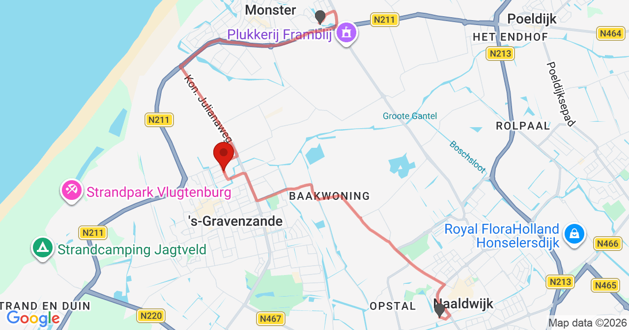 Kaart van het incident in 's-Gravenzande met berekende routes vanaf gealarmeerde posten