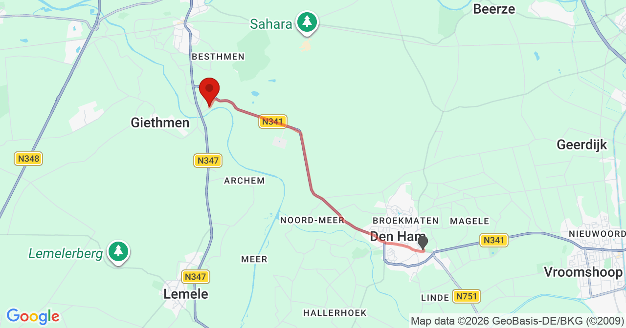 Kaart van het incident in Ommen met berekende routes vanaf gealarmeerde posten