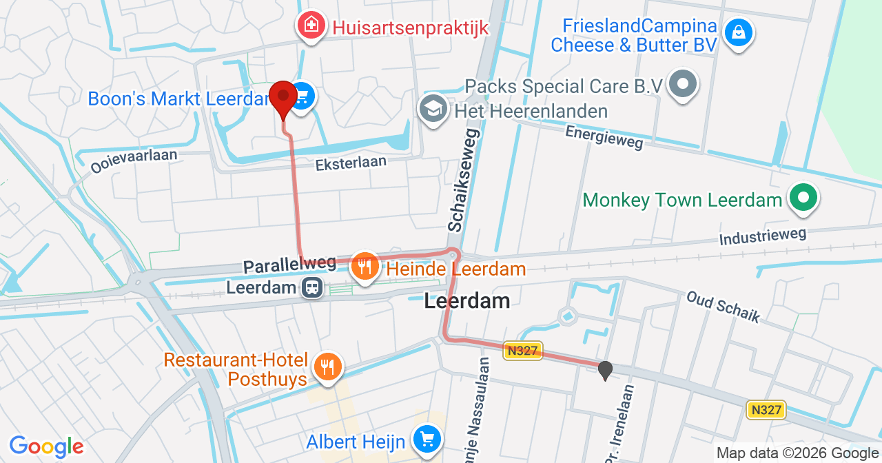 Kaart van het incident in Leerdam met berekende routes vanaf gealarmeerde posten