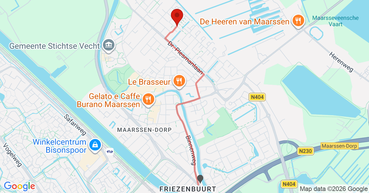 Kaart van het incident in Maarssen met berekende routes vanaf gealarmeerde posten