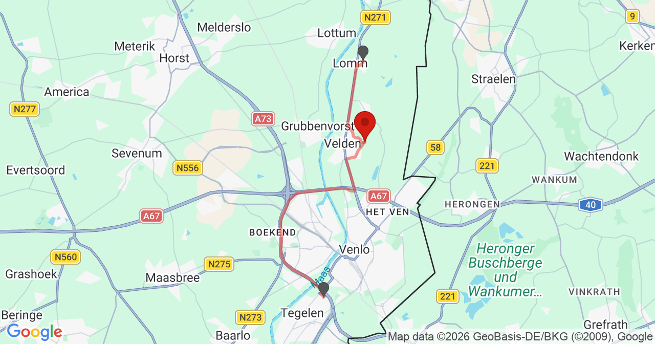 Kaart van het incident in Velden met berekende routes vanaf gealarmeerde posten