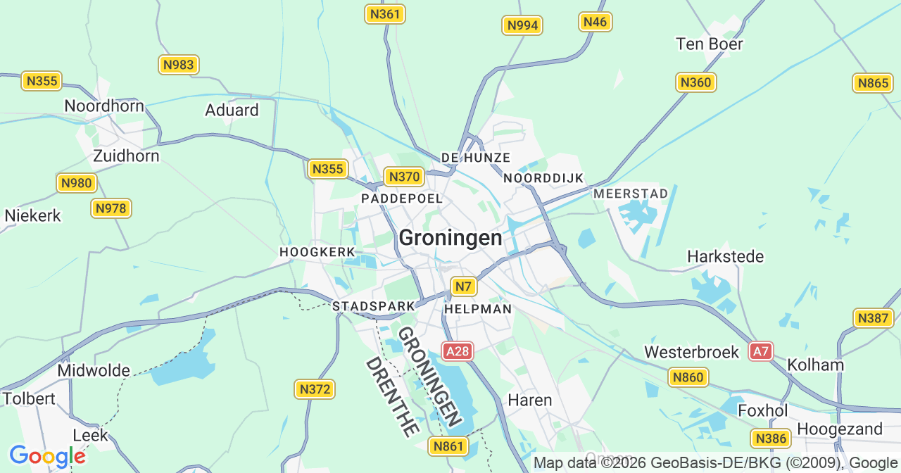 Kaart van het incident in Groningen met berekende routes vanaf gealarmeerde posten