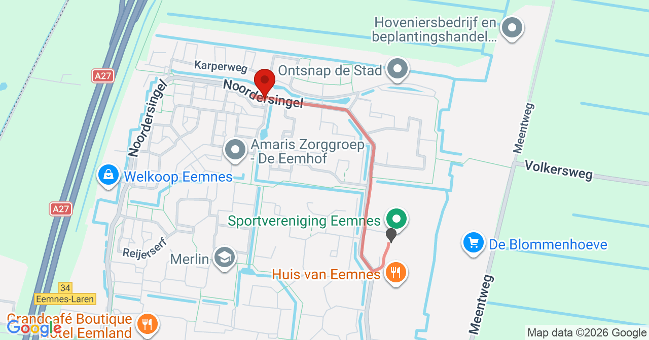 Kaart van het incident in Eemnes met berekende routes vanaf gealarmeerde posten