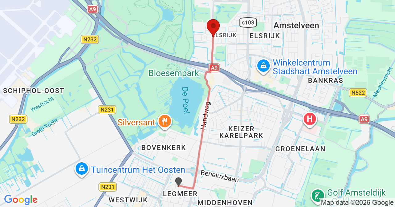 Kaart van het incident in Amstelveen met berekende routes vanaf gealarmeerde posten
